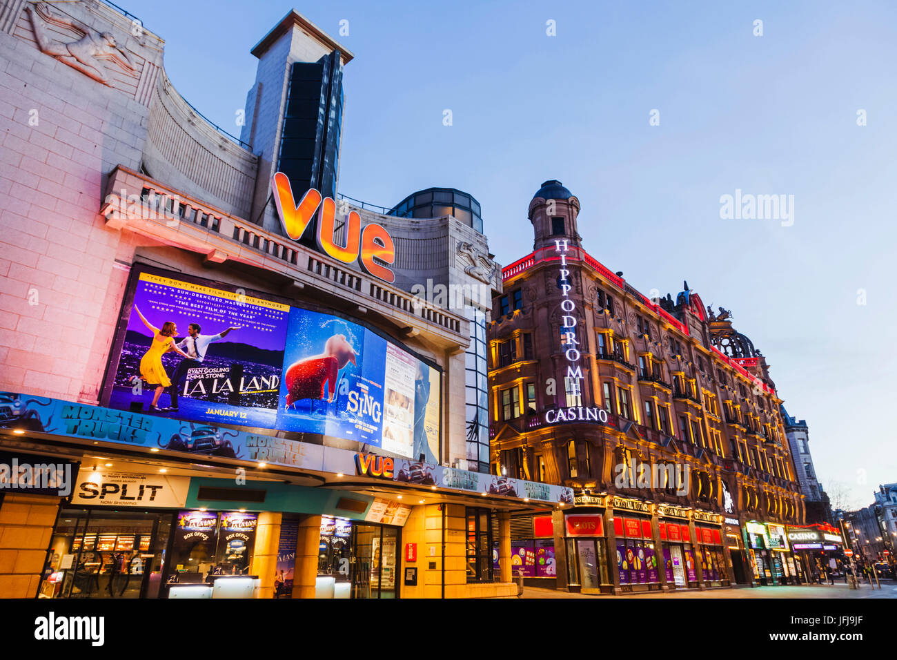 England, London, Soho, Leicester Square, Vue Kino-Komplex und Hippodrome Casino Stockfoto