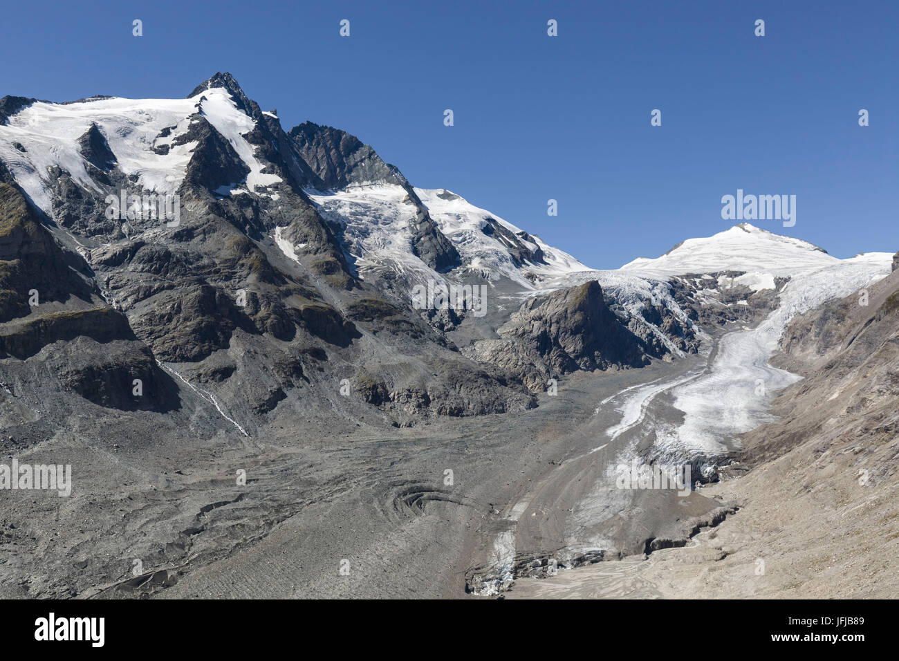 Europa, Österreich, Großglockner und Johannisberg Berge mit dem Pasterzengletscher, Glockner Gruppe, Hohe Tauern Stockfoto