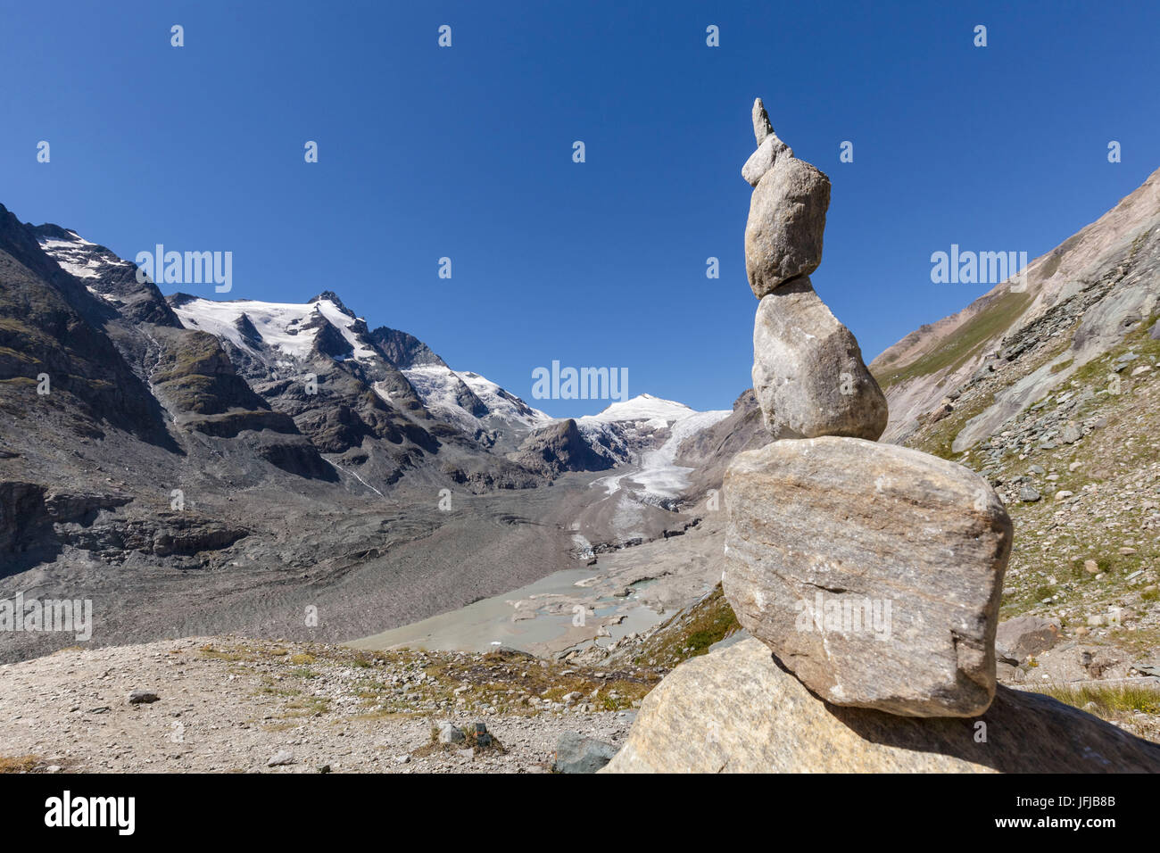 Europa, Österreich, Großglockner und Johannisberg Berge mit dem Pasterzengletscher, Glockner Gruppe, Hohe Tauern Stockfoto