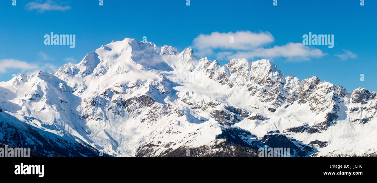 Piazzi Gipfel im Winter Panoramablick, Valdidentro - Valtellina - Lombardei Stockfoto