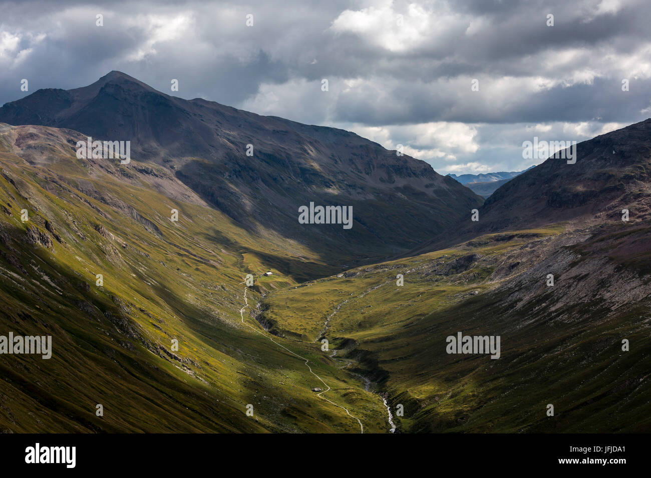 Schweiz, Graubünden, Engadin, Landschaft von Fain Tal, Stockfoto