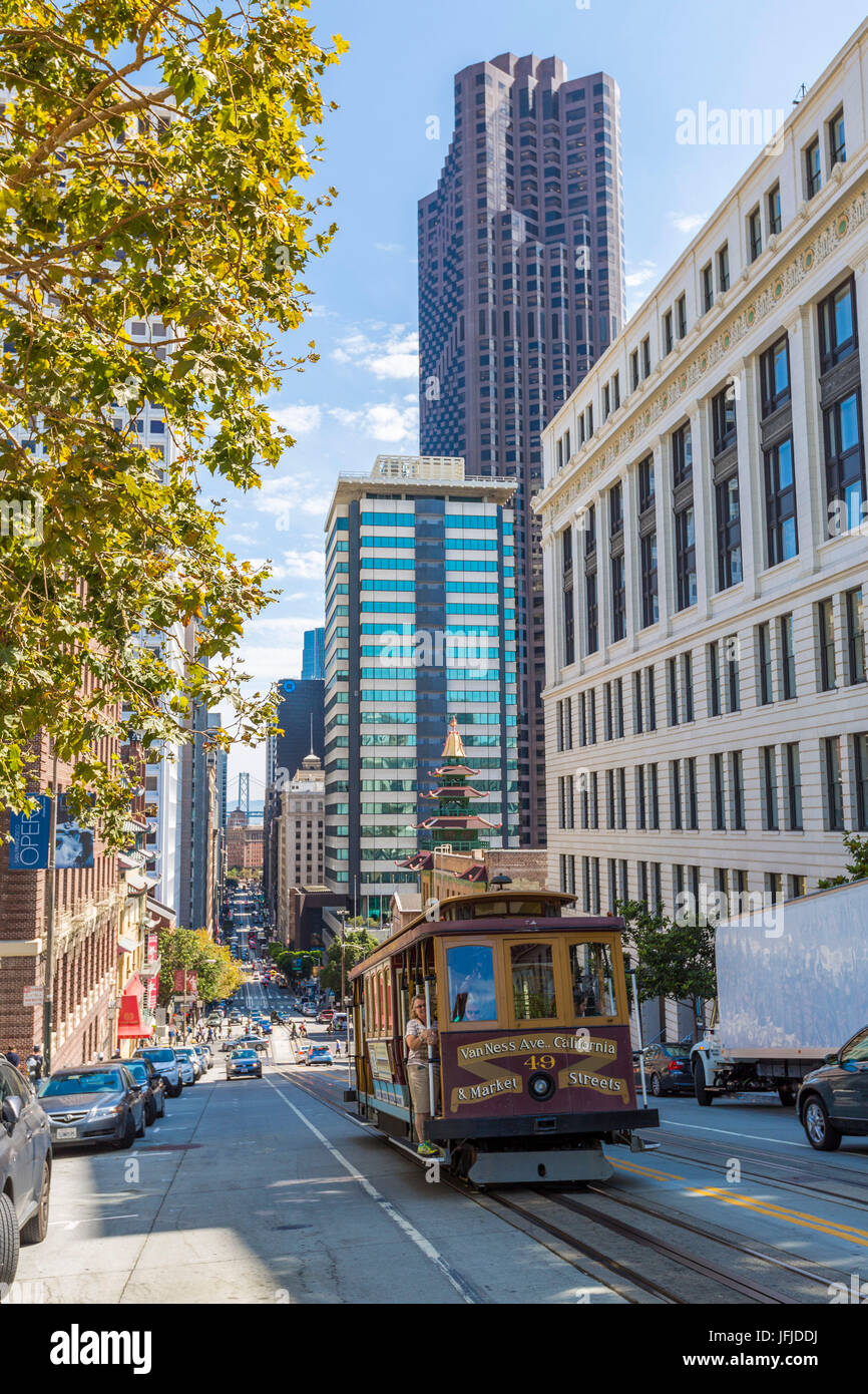 Seilbahn in den Straßen von San Francisco, Marin County, Kalifornien, USA, Stockfoto