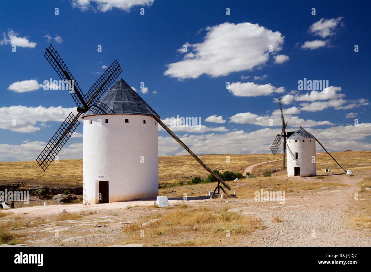 Campo de Criptana, Castilla-La Mancha, Spanien, die Windmühlen von Don Quijote, Stockfoto