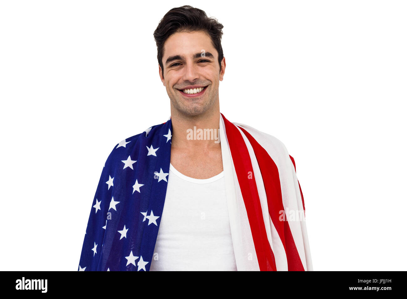 Athlet mit amerikanischen Flagge, um seinen Körper gewickelt Stockfoto