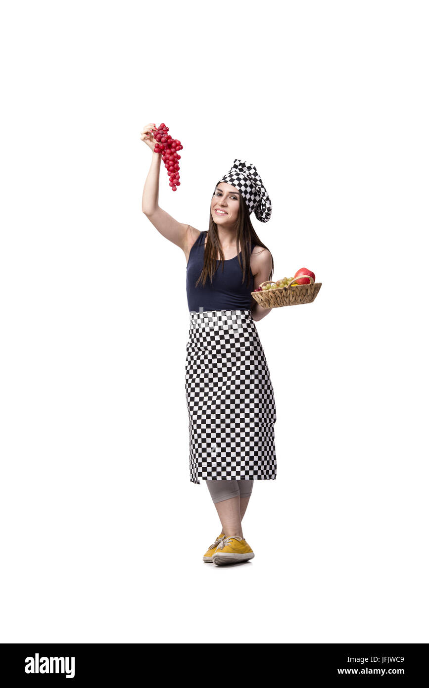 Junge Frau Kochen isolierten auf weißen Hintergrund Stockfoto