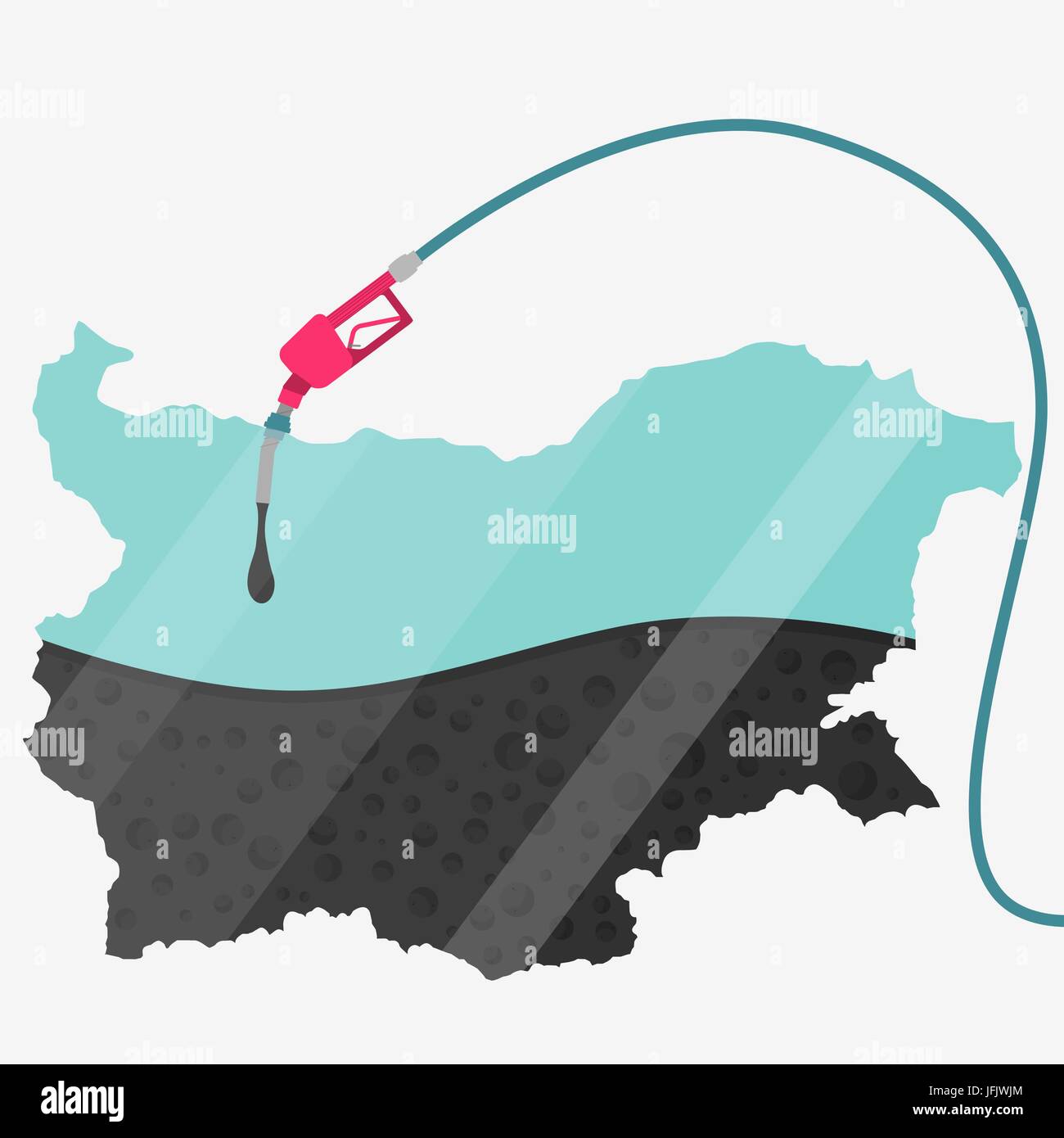 Karte von Bulgarien durch Öl getankt werden. Gas Pumpe betriebenen Karte. Auf der Karte gibt es Glas Reflexion. Konzeptionelle. Öl produzierenden oder Importländern. Stock Vektor