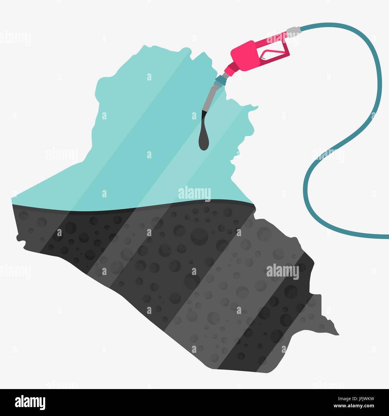 Karte des Irak durch Öl getankt werden. Gas Pumpe betriebenen Karte. Auf der Karte gibt es Glas Reflexion. Konzeptionelle. Öl produzierenden oder Importländern. Stock Vektor
