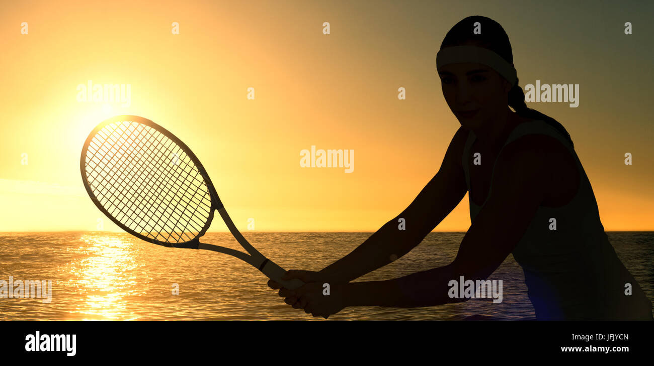 Zusammengesetztes Bild Sportlerin Tennis spielen Stockfoto