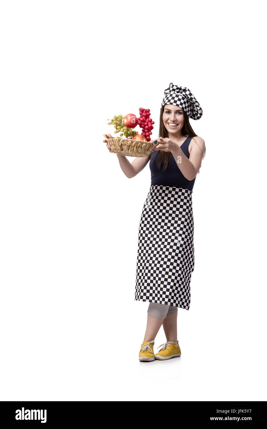 Junge Frau Kochen isolierten auf weißen Hintergrund Stockfoto