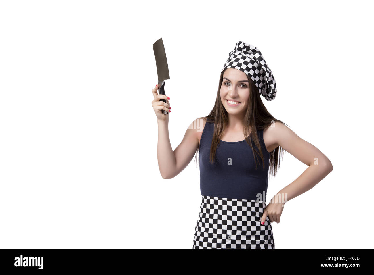 Junge Frau Kochen isolierten auf weißen Hintergrund Stockfoto