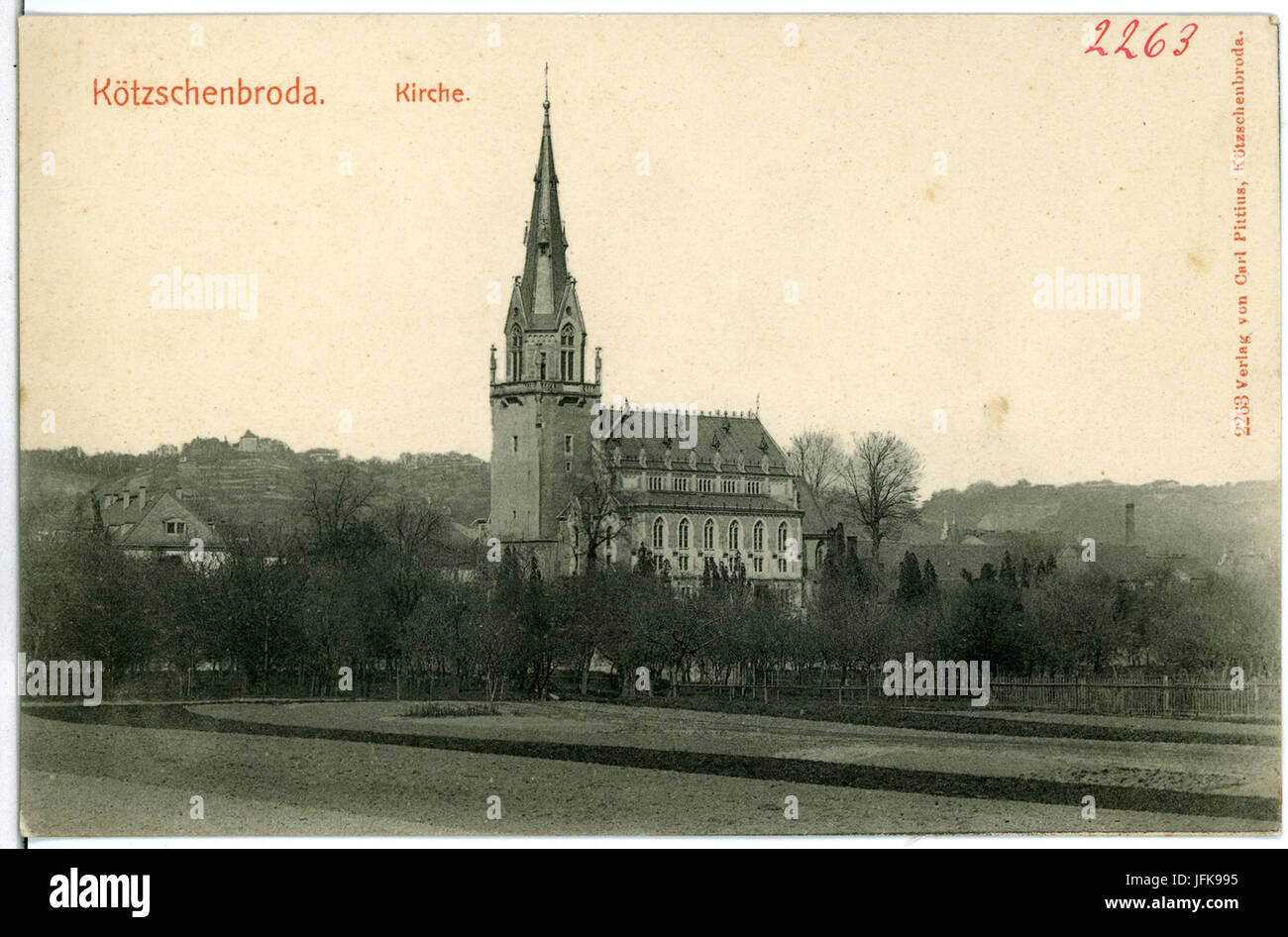 0 63-Kötzschenbroda-1902-Kirche-Brück & Sohn Kunstverlag Stockfoto