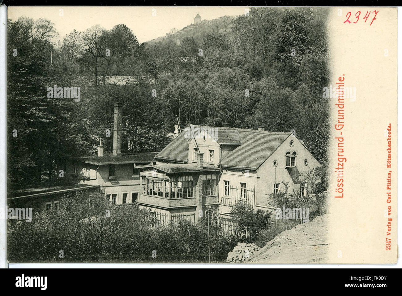 02347-Lößnitzgrund-1902-Grundmühle-Brück & Sohn Kunstverlag Stockfoto