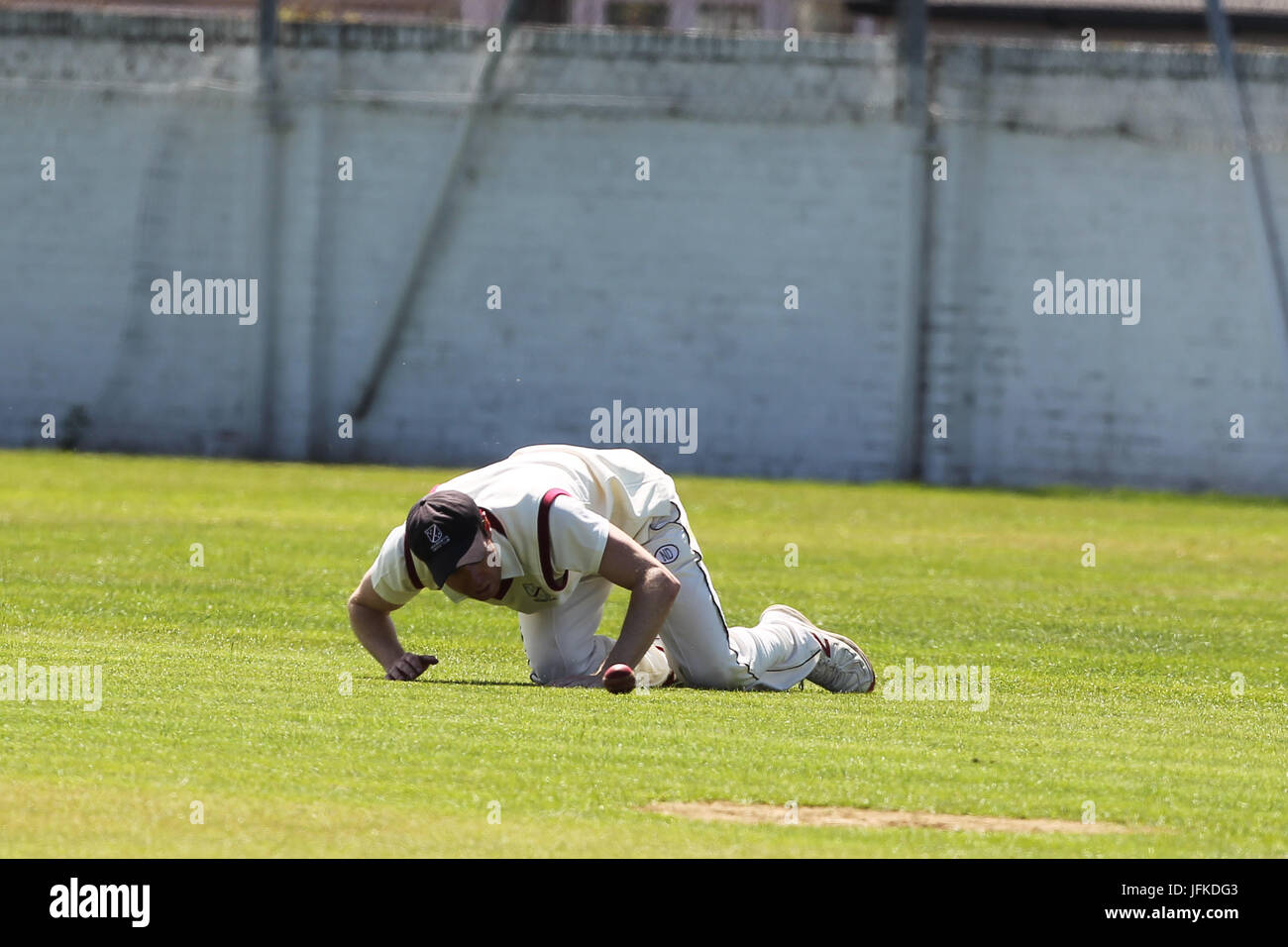 Wirral, UK. 1. Juli 2017. New Brighton cc V Bootle cc während Liverpool Comp, im Rechen Lane. Kredit: Tony Taylor/Alamy Live-Nachrichten Stockfoto