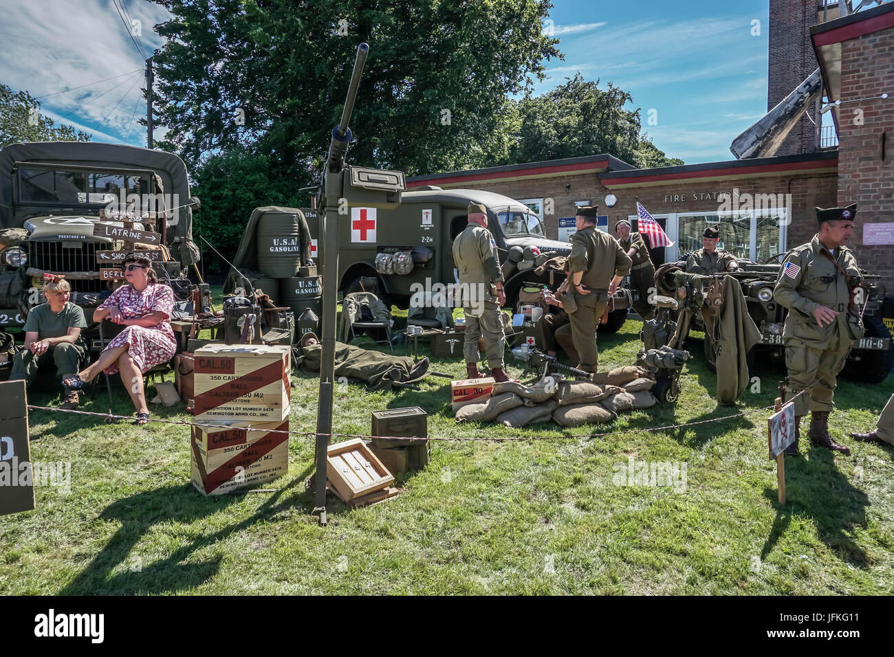 Meltham, Huddersfield, England. 1. Juli. Wiederaufbau der US-Armee in Meltham Feuerwache, Meltham Kriegszeit Wochenende. Bildnachweis: CARL DICKINSON/Alamy Live-Nachrichten Stockfoto