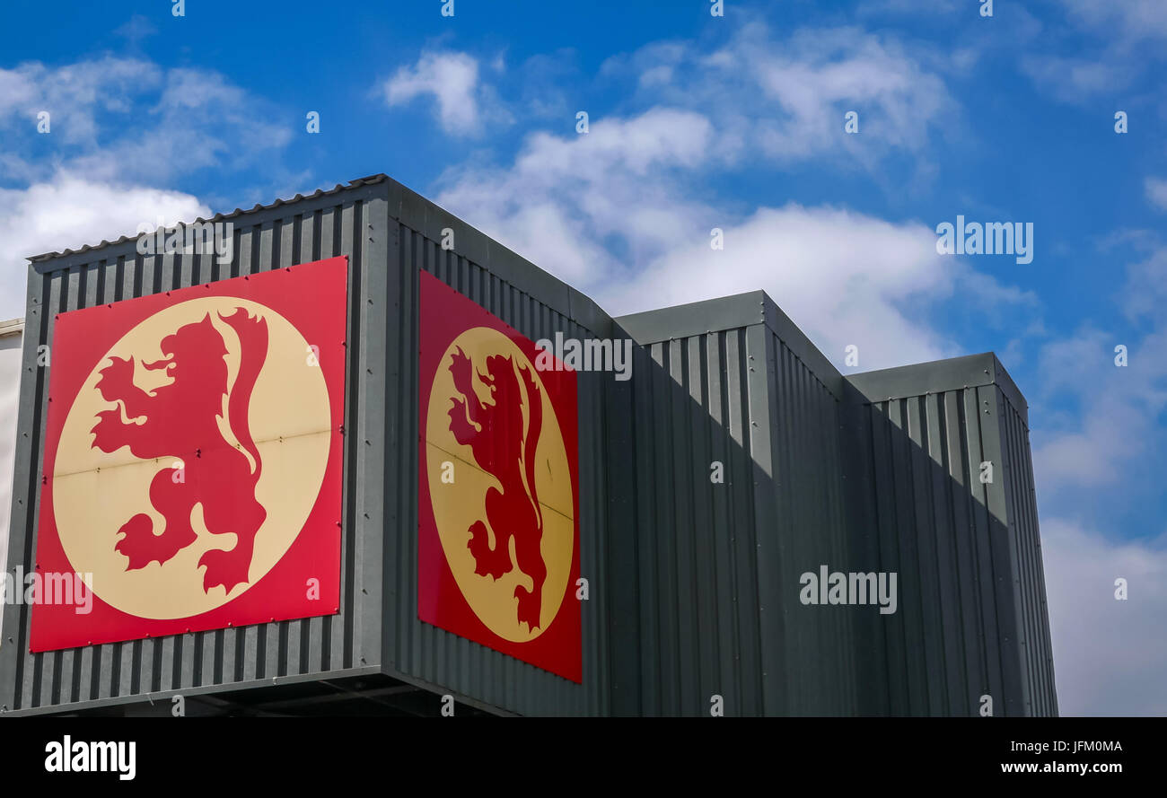 Caledonian MacBrayne Transport-Logo, Oban Fährhafen, Westküste von Schottland, Großbritannien Stockfoto