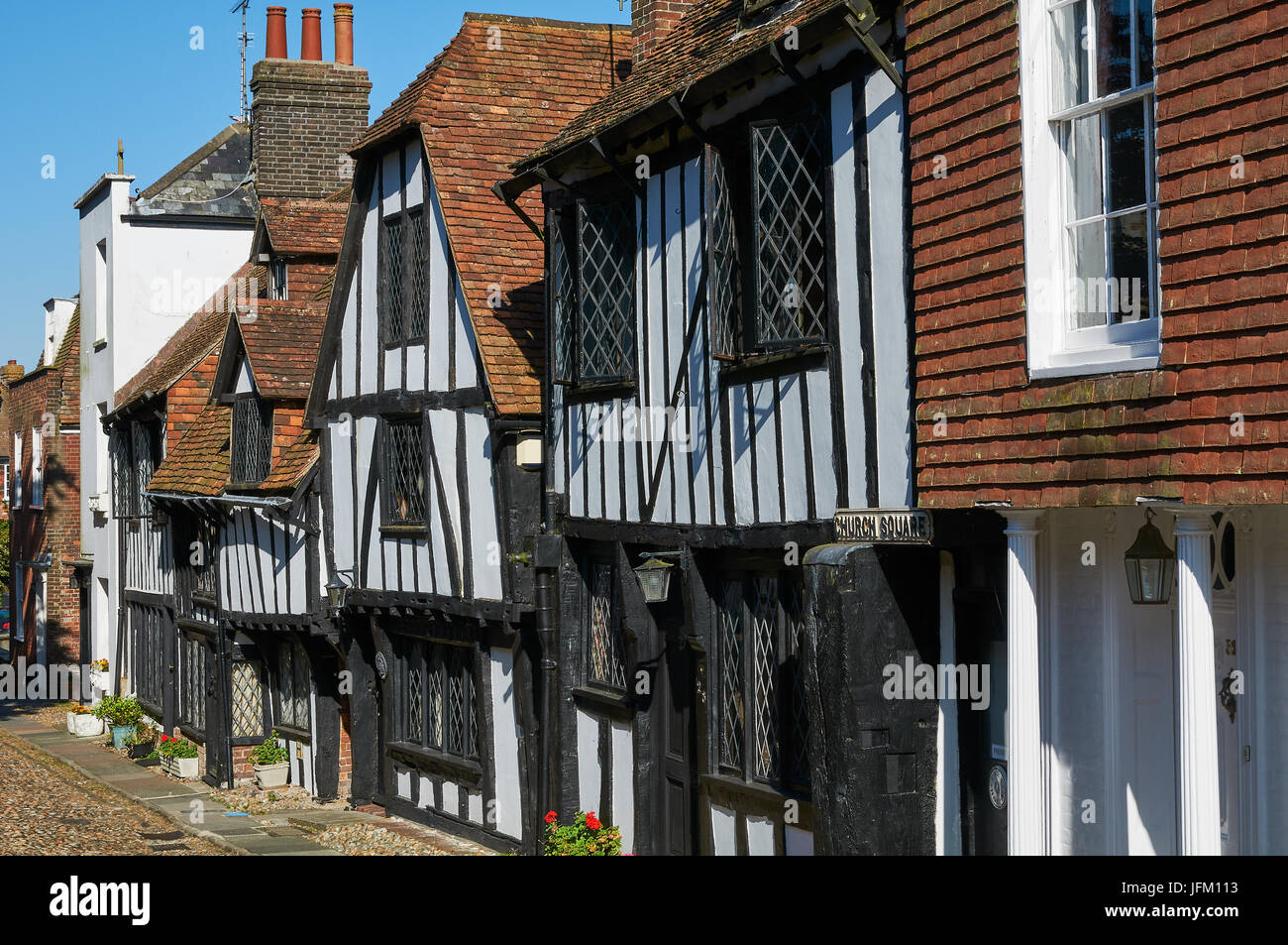 Altes Fachwerk Häuser in Church Square, Roggen, East Sussex, Südengland Stockfoto