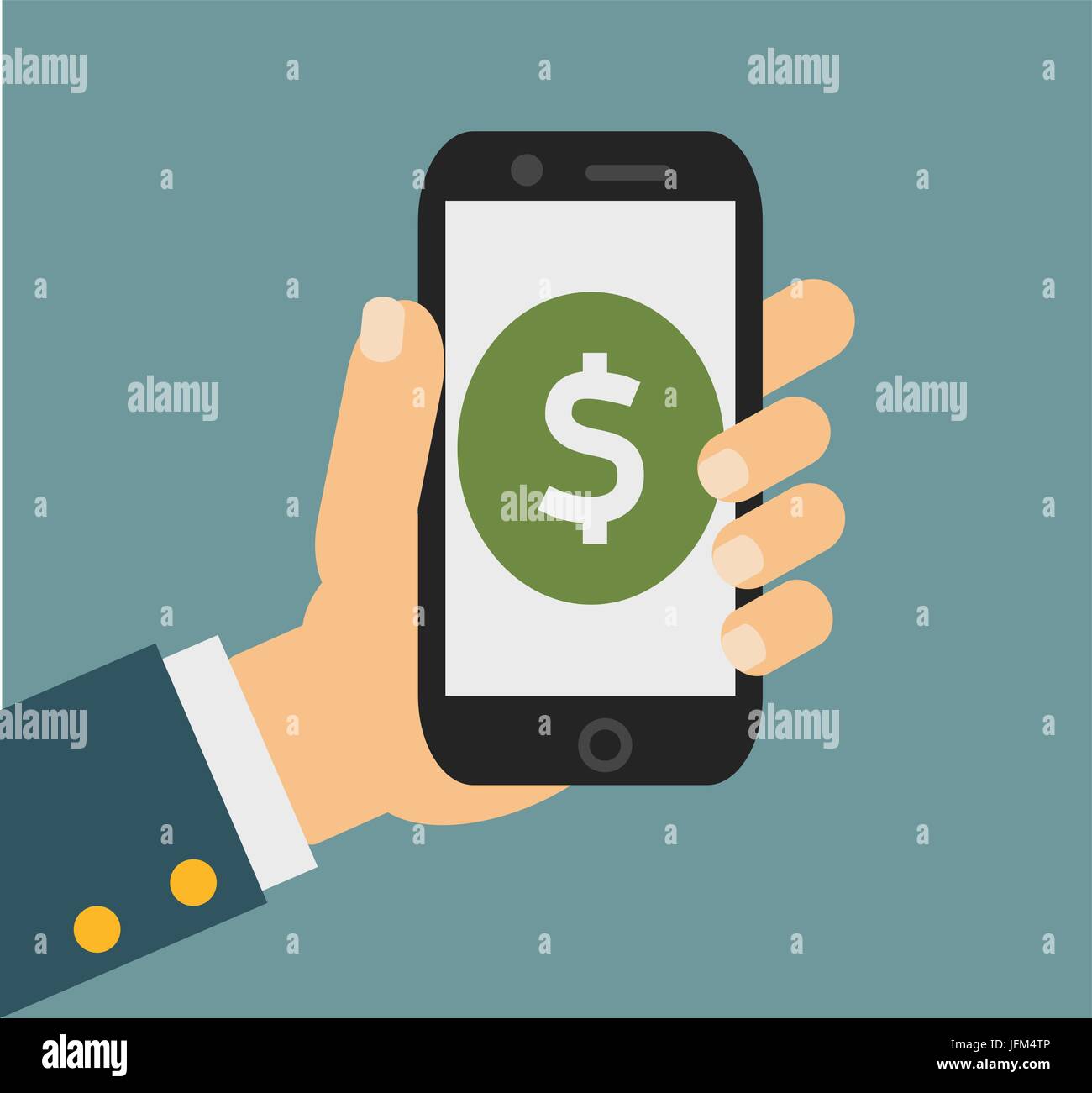 Flaches Design Vektor Illustration Geschäftskonzept Online banking Zahlungen Dienstleistungen Hand halten Smartphone für Website und Werbung Banner. Stock Vektor