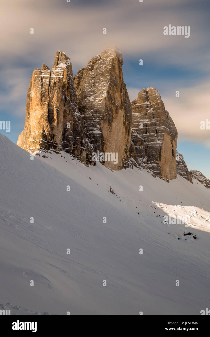 Blick auf die drei Zinnen, Bezirk Bozen, Südtirol, Italien, Europa Stockfoto