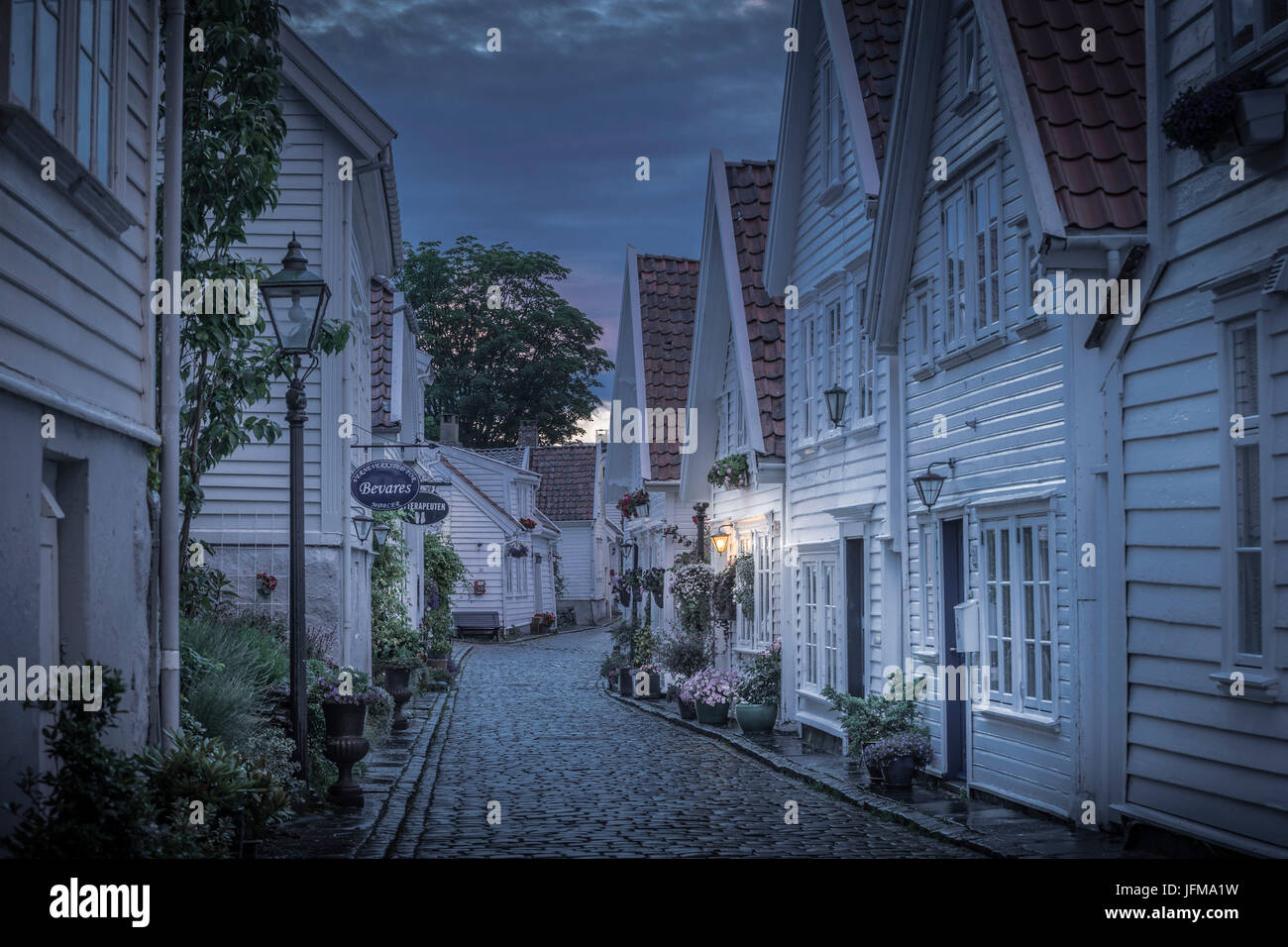 Stavanger-Stadt im Laufe des Abends, Grafschaft, südlichen Norwegen Rogaland, Stockfoto