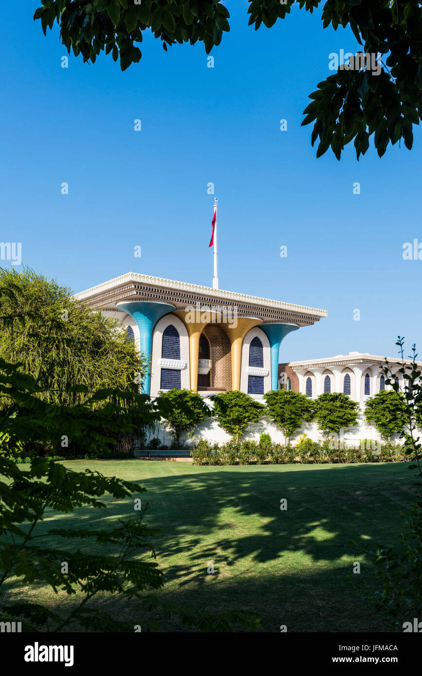 Muscat, Sultanat von Oman, Naher Osten, der Palast des Sultans Al Alam, Stockfoto