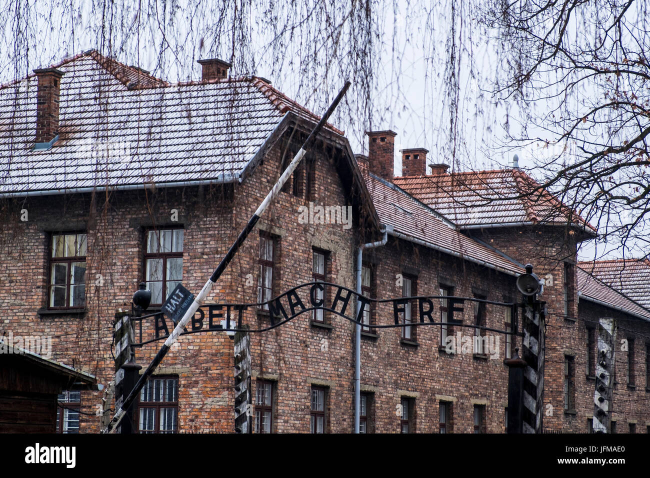 Auschwitz, Oswiecim, Birkenau, Birkenau, Polen, Nord-Ost-Europa, Eingangstor zum KZ, Stockfoto