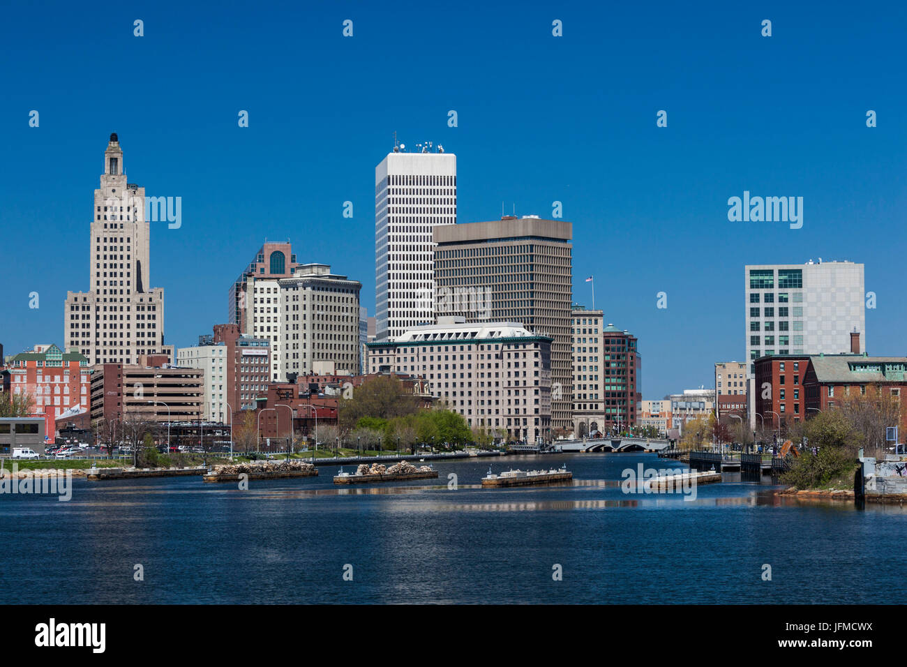USA, Rhode Island, Providence, die Skyline der Stadt vom Fluss Providence Stockfoto