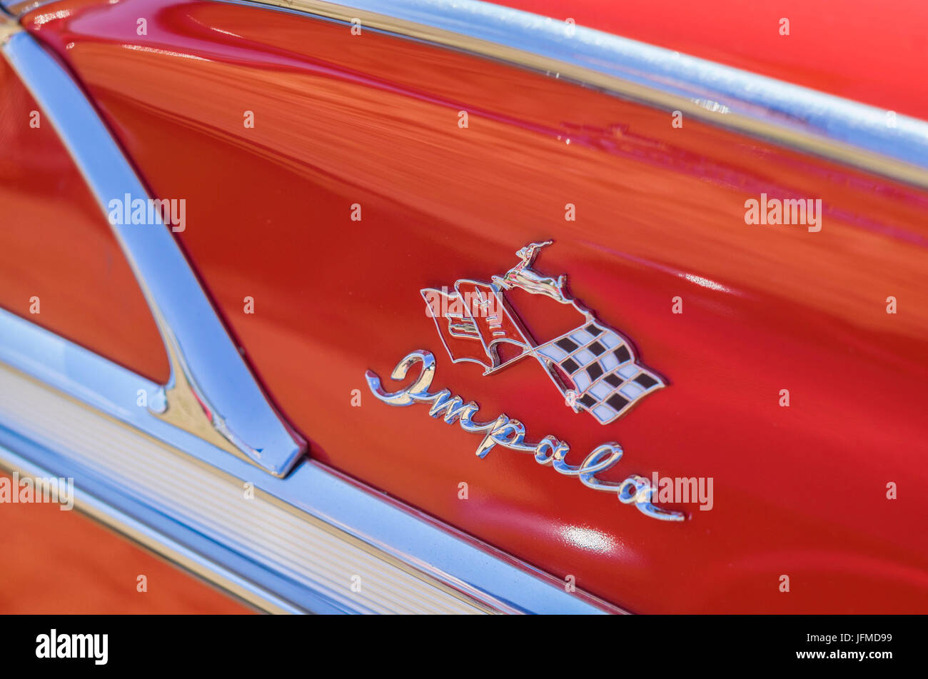 USA, Massachusetts, Cape Ann, Gloucester, Oldtimer, 1950-Ära Chevrolet Impala, Detail Stockfoto