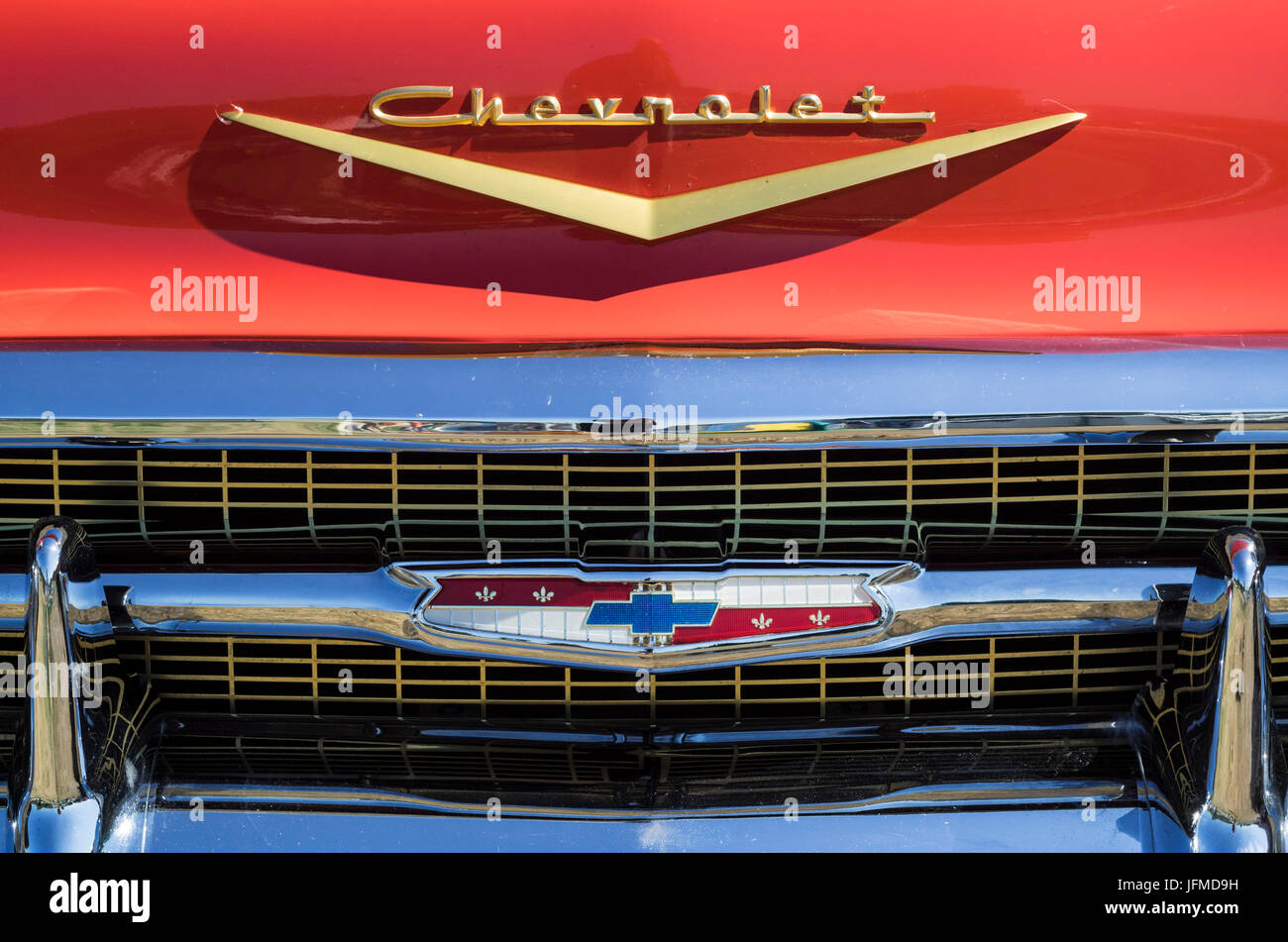 USA, Massachusetts, Cape Ann, Gloucester, Oldtimer, 1950-Ära Chevrolet Auto detail Stockfoto