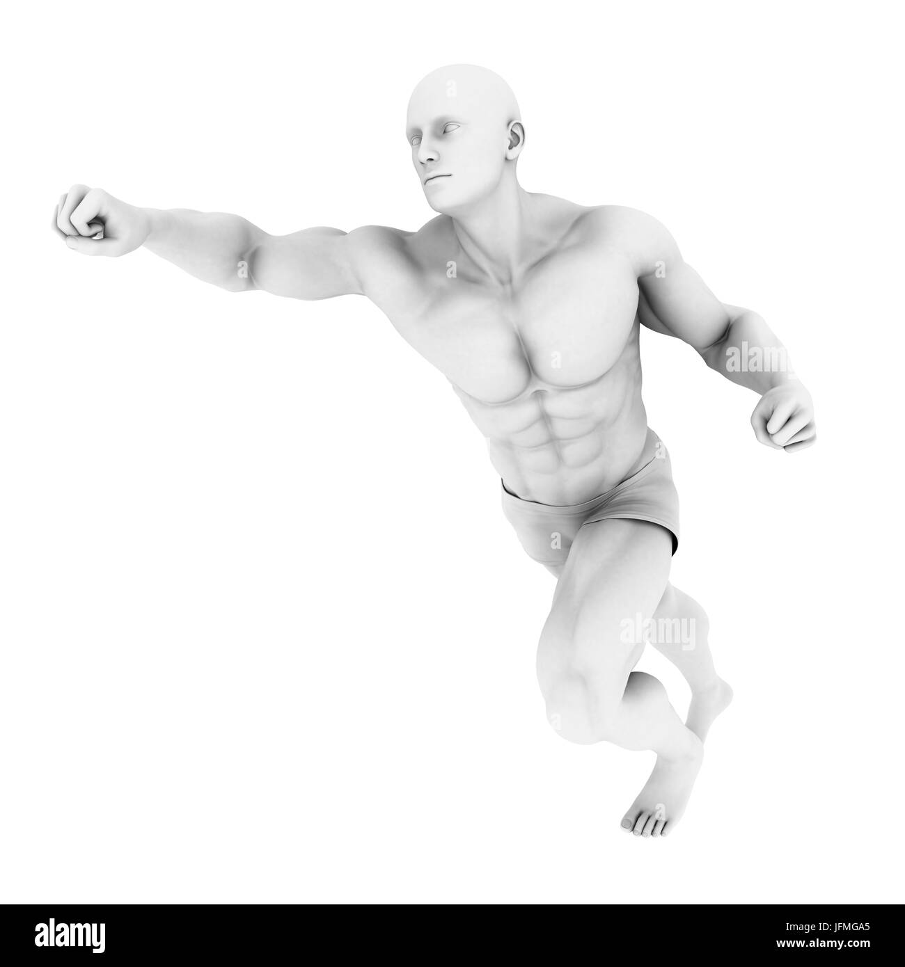 Superhelden-Pose mit einem Mann in 3d Render-Illustration Stockfoto