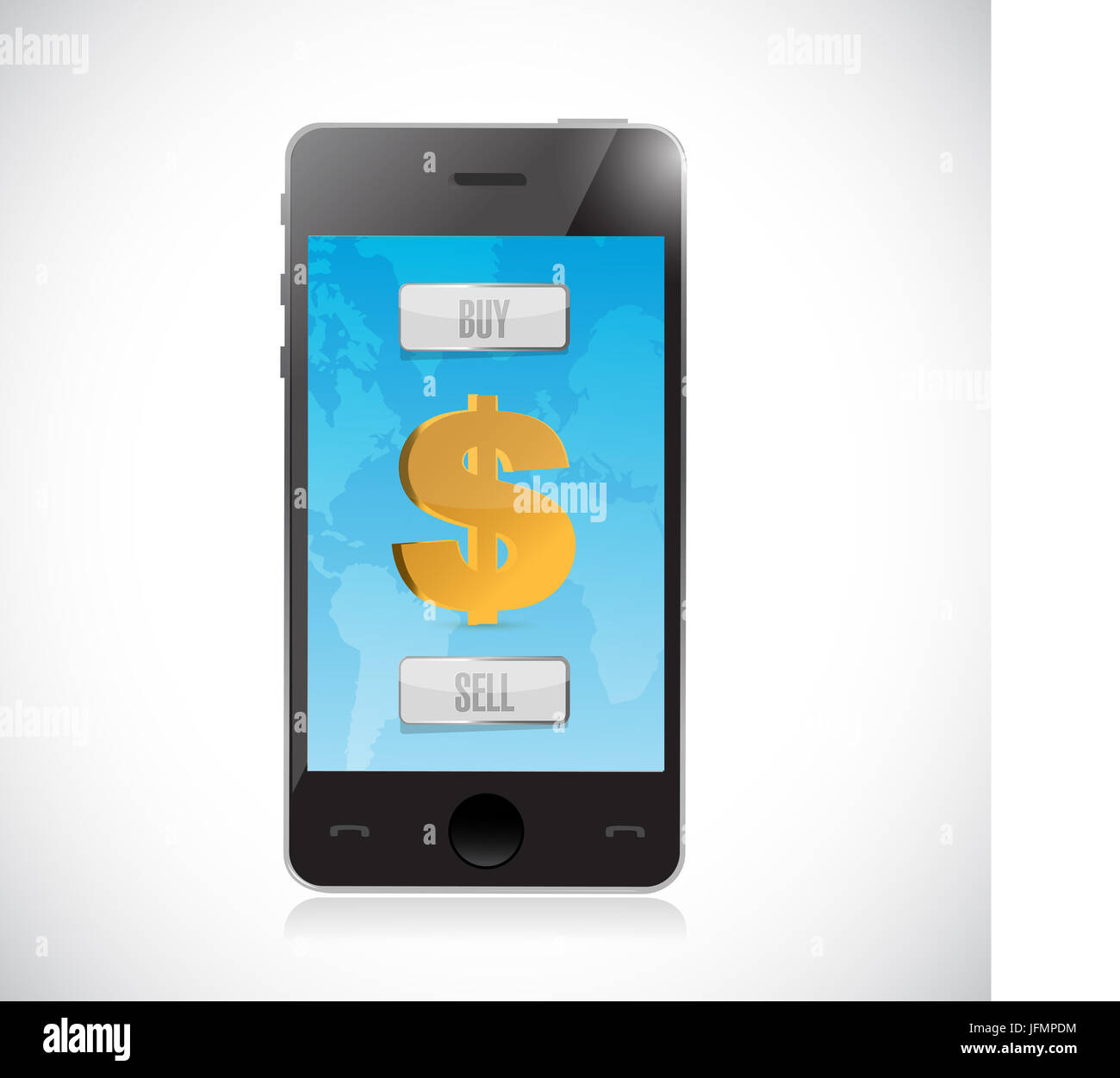 kaufen Sie oder verkaufen Sie-Dollar Währung mit Smartphone. Forex Markt Illustration design Stockfoto