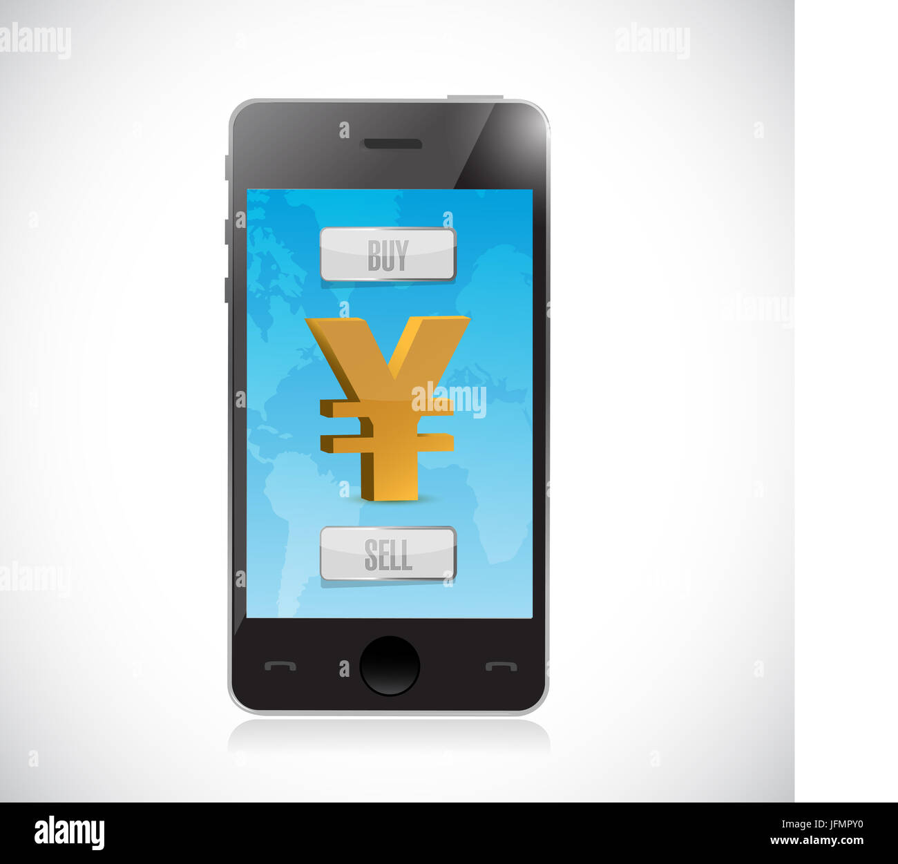 Währung kaufen Sie oder verkaufen Sie Yen mit Smartphone. Forex Markt Illustration design Stockfoto
