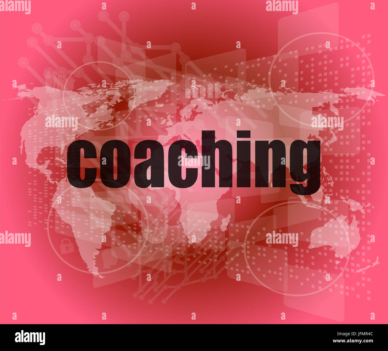 Coaching Wort auf Touch-Screen, moderne virtuelle Technik-Hintergrund Stockfoto