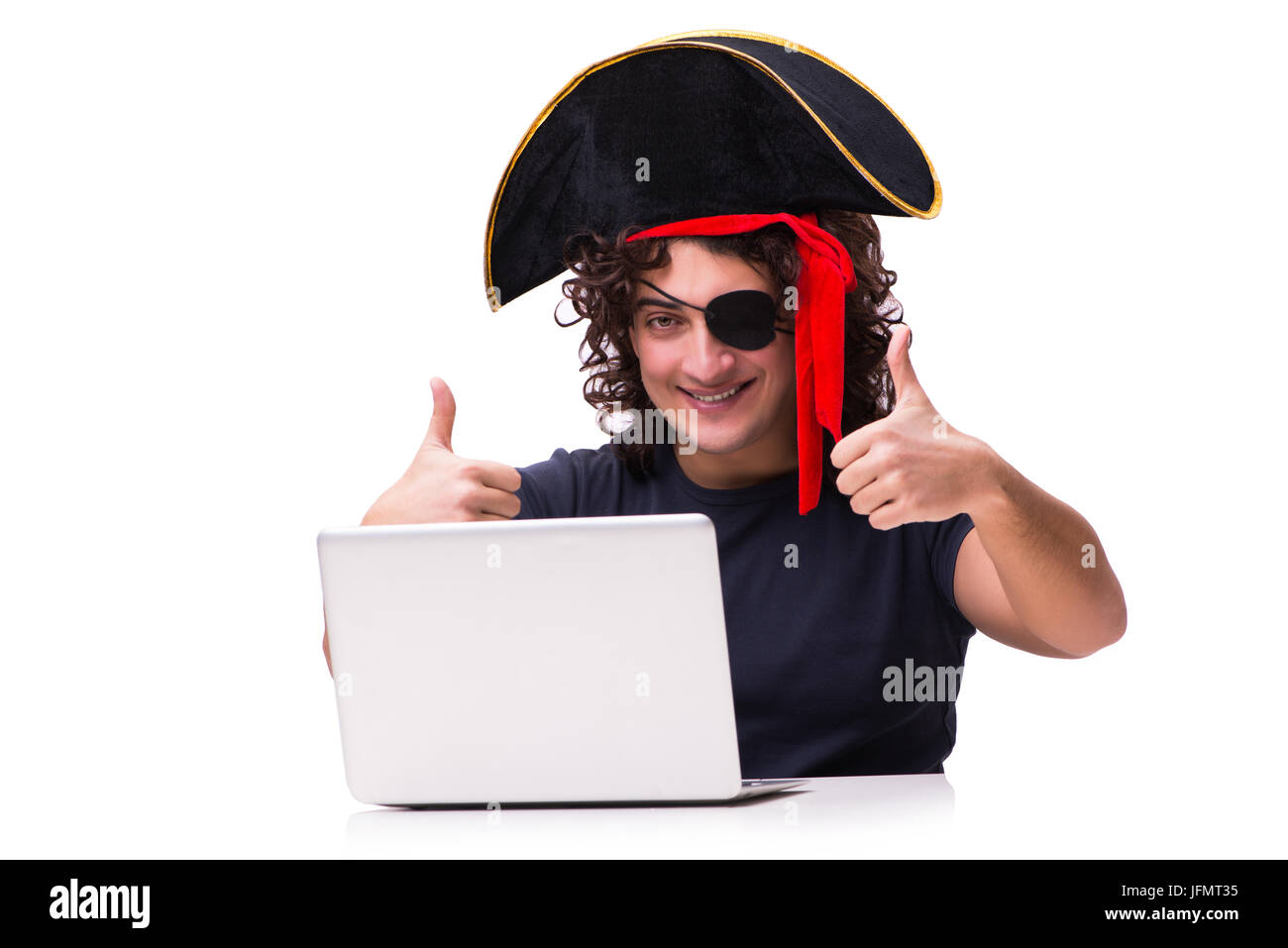 Digitalen Sicherheitskonzept mit Piraten isoliert auf weiss Stockfoto