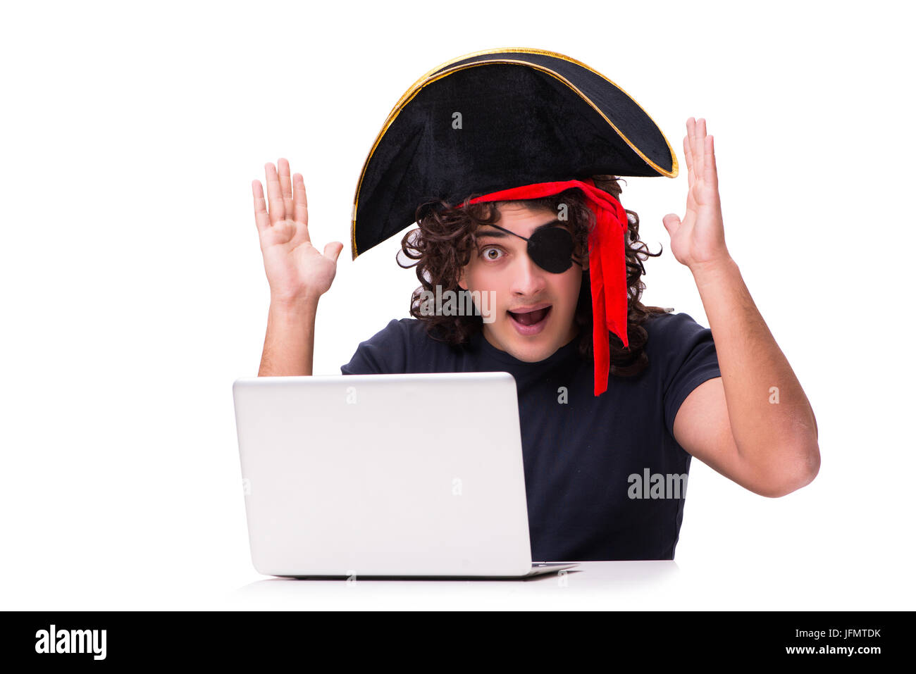 Digitalen Sicherheitskonzept mit Piraten isoliert auf weiss Stockfoto