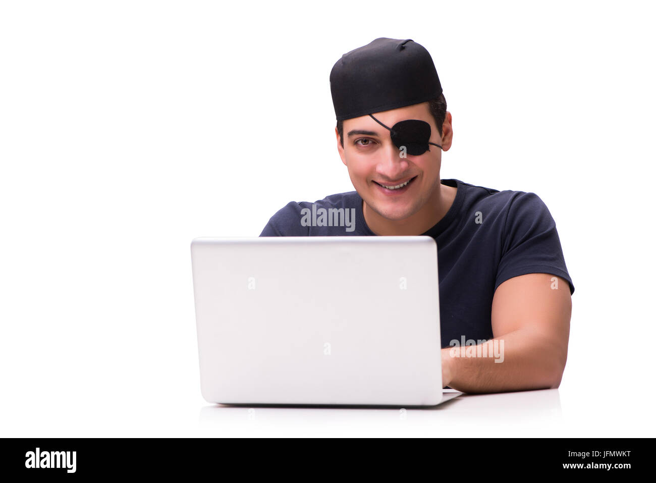 Digitalen Sicherheitskonzept mit Piraten isoliert auf weiss Stockfoto