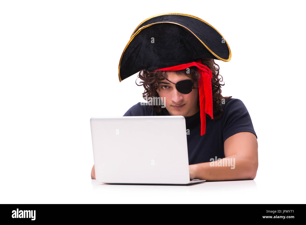 Die digitale Sicherheitskonzept mit Pirate isoliert auf weißem Stockfoto