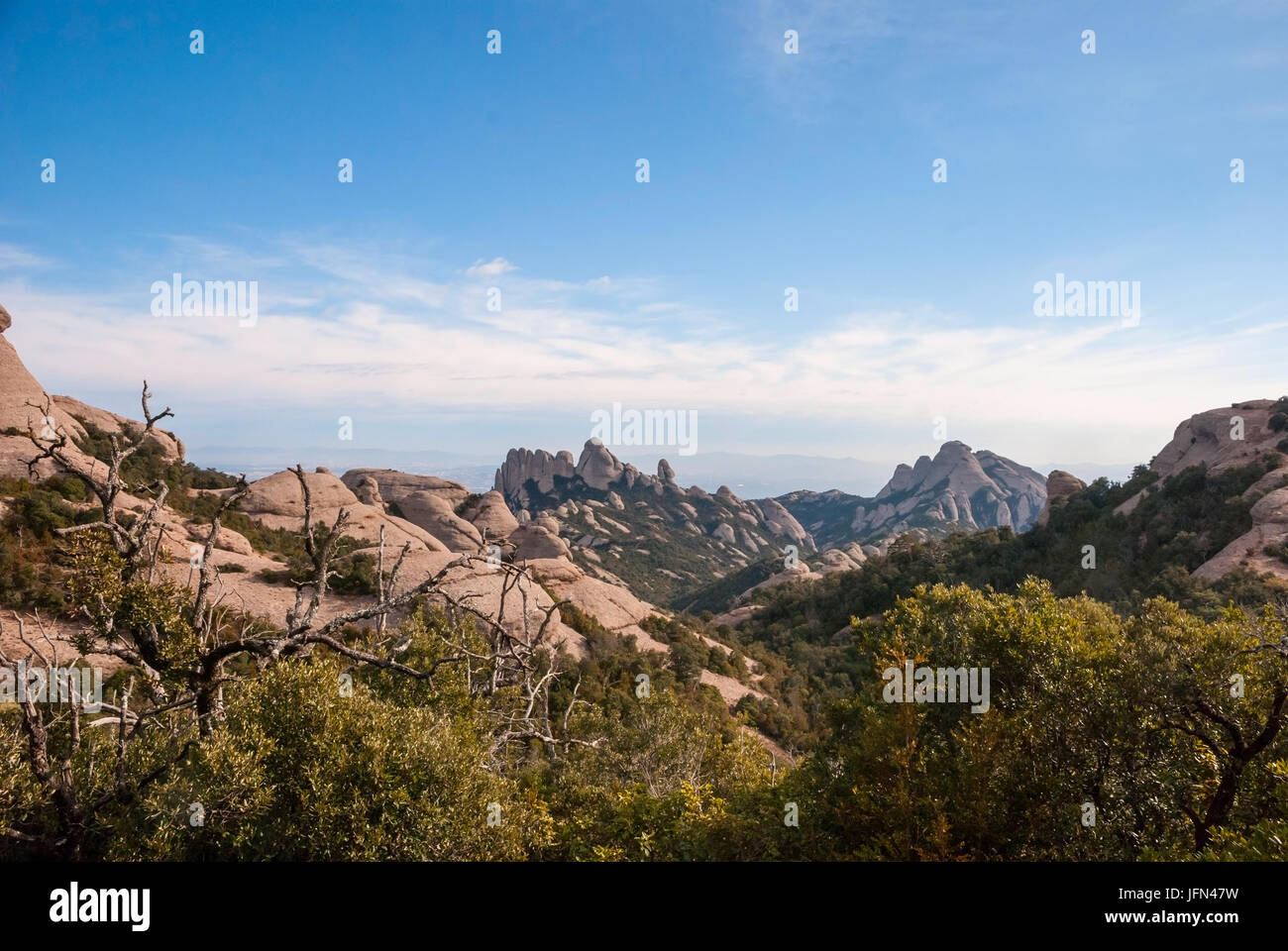 Blick auf Berge von Montserrat, Katalonien, Spanien Stockfoto