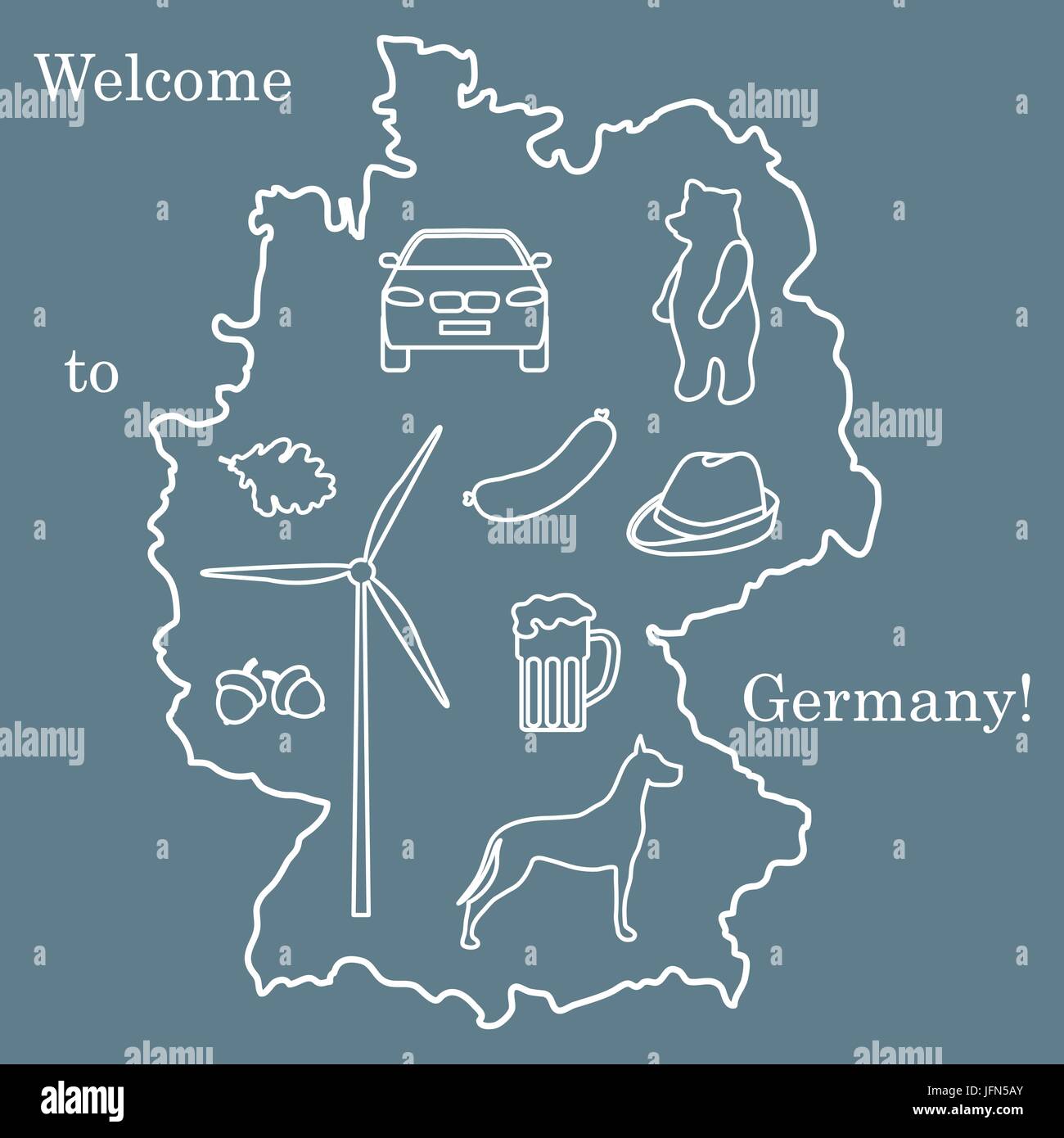 Vector Illustration mit verschiedenen Symbolen in Deutschland. Reisen und Freizeit. Design für Banner, Poster oder Drucken. Stock Vektor