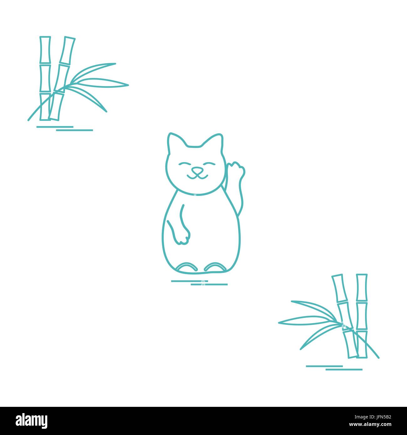 Stilisierte Ikone der japanischen glückliche Katze Maneki Neko. Reisen und Freizeit. Design für Banner, Poster oder Druck. Stock Vektor