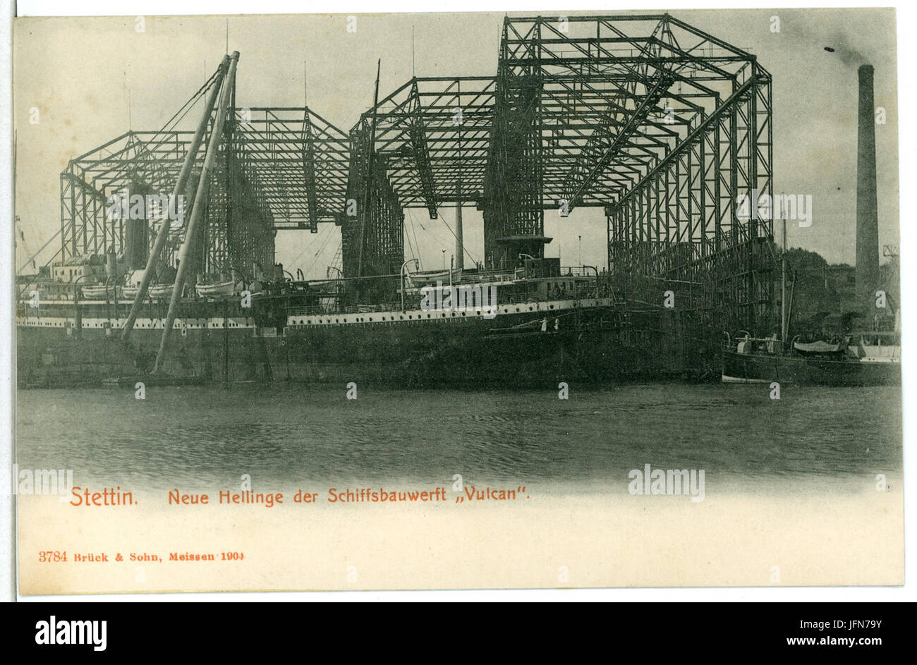 03784-Stettin-1903-Neue Hellinge der Schiffsbauwerft Vulcan Mit fügt-Brück & Sohn Kunstverlag Stockfoto