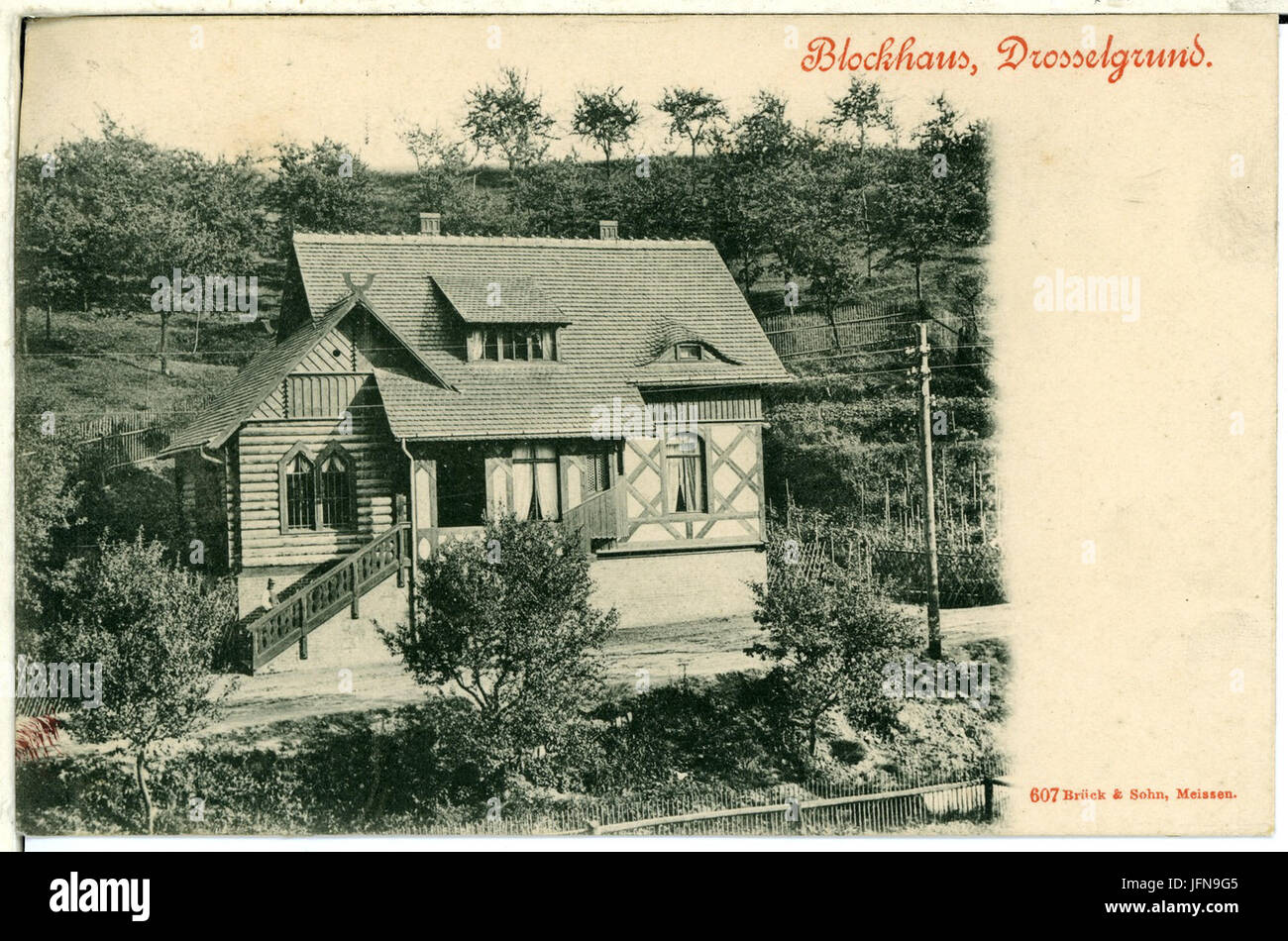 00607-Meißen-1898-Drosselgrund Blockhaus-Brück & Sohn Kunstverlag Stockfoto