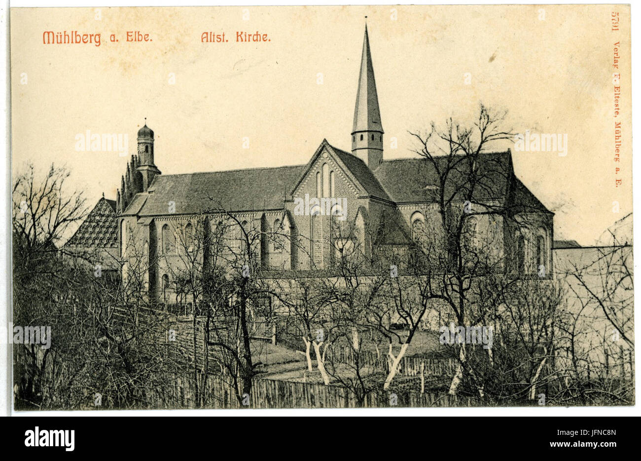 05791-Mühlberg-1905-Altstädtische Kirche-Brück & Sohn Kunstverlag Stockfoto