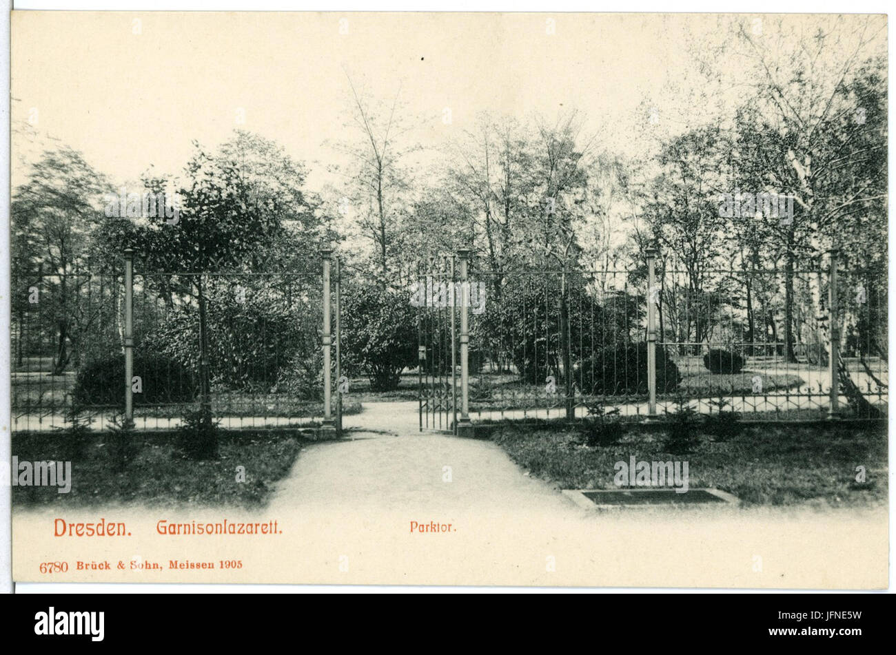 06780-Dresden-1905-Garnisonslazarett-Parktor Brück & Sohn Kunstverlag Stockfoto