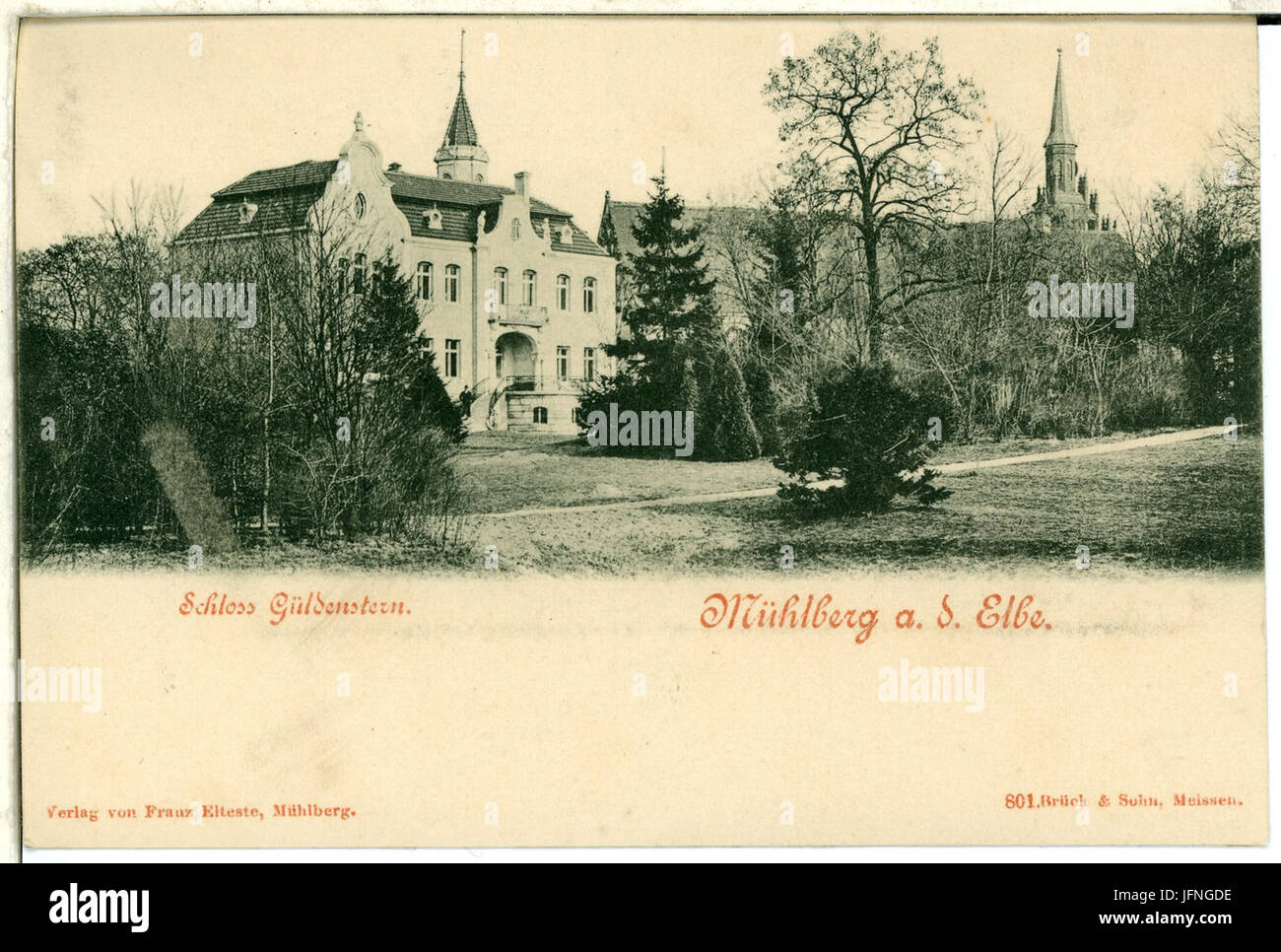 00801-Mühlberg A. d. Elbe 1898 Schloß Güldenstern-Brück & Sohn Kunstverlag Stockfoto
