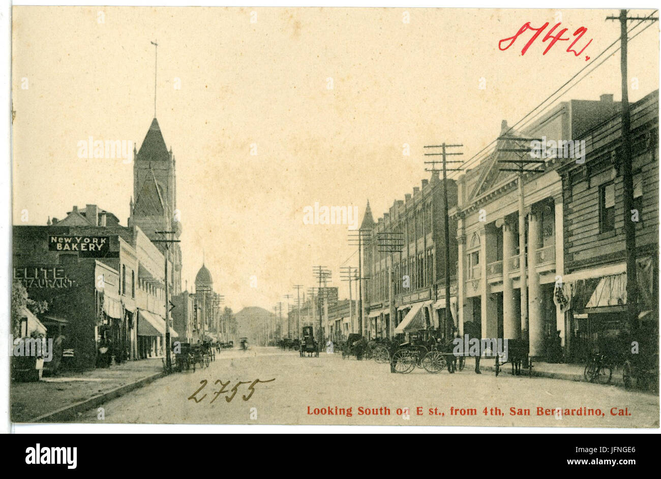 08142-San Bernardino-1906-auf der Suche nach Süden auf E st. von 4 th-Brück & Sohn Kunstverlag Stockfoto