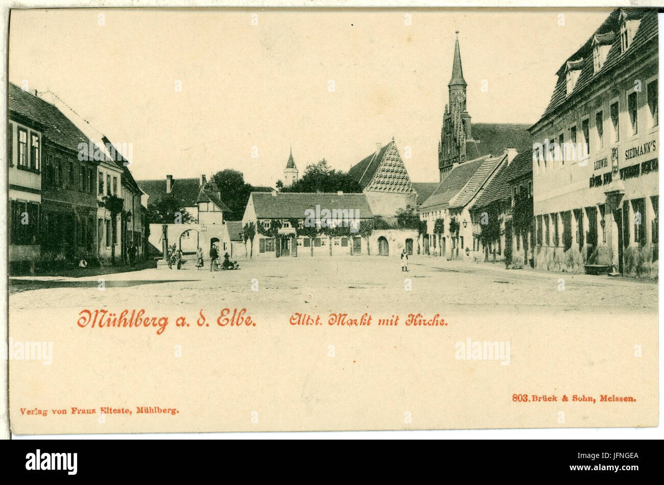 00803-Mühlberg A. d. Elbe-1898-Altstadt-Markt Und Kirche-Brück & Sohn Kunstverlag Stockfoto