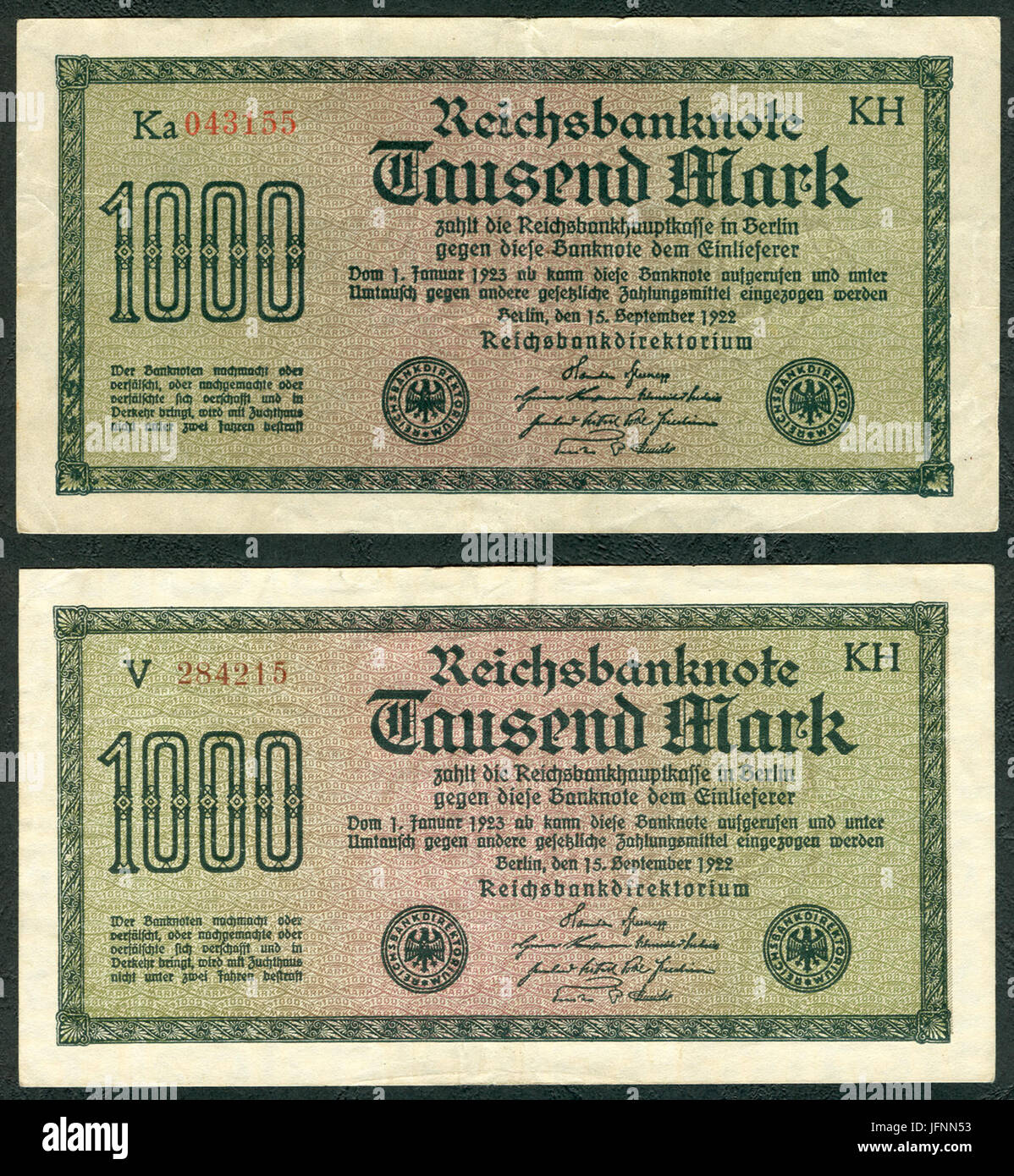 1000 Mark Reichsbanknote 19 2 Versionen Gedruckt von J. C. König & Ebhardt KH Hannover Seite ich 200 dpi Stockfoto