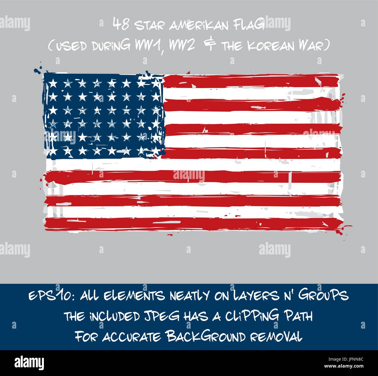48 Sterne amerikanische flache Flagge - Vektor künstlerische Pinsel Striche und Spritzwasser. Grunge Illustration, alle Elemente ordentlich auf Ebenen und Gruppen. JPEG ist ein Stock Vektor