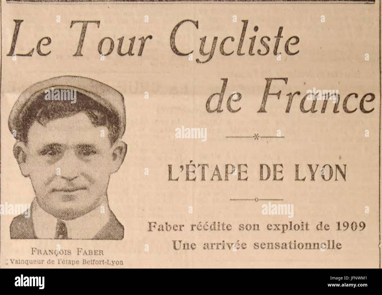 1910 - Encart Évoquant François Faber Dans Le Progrès Stockfoto