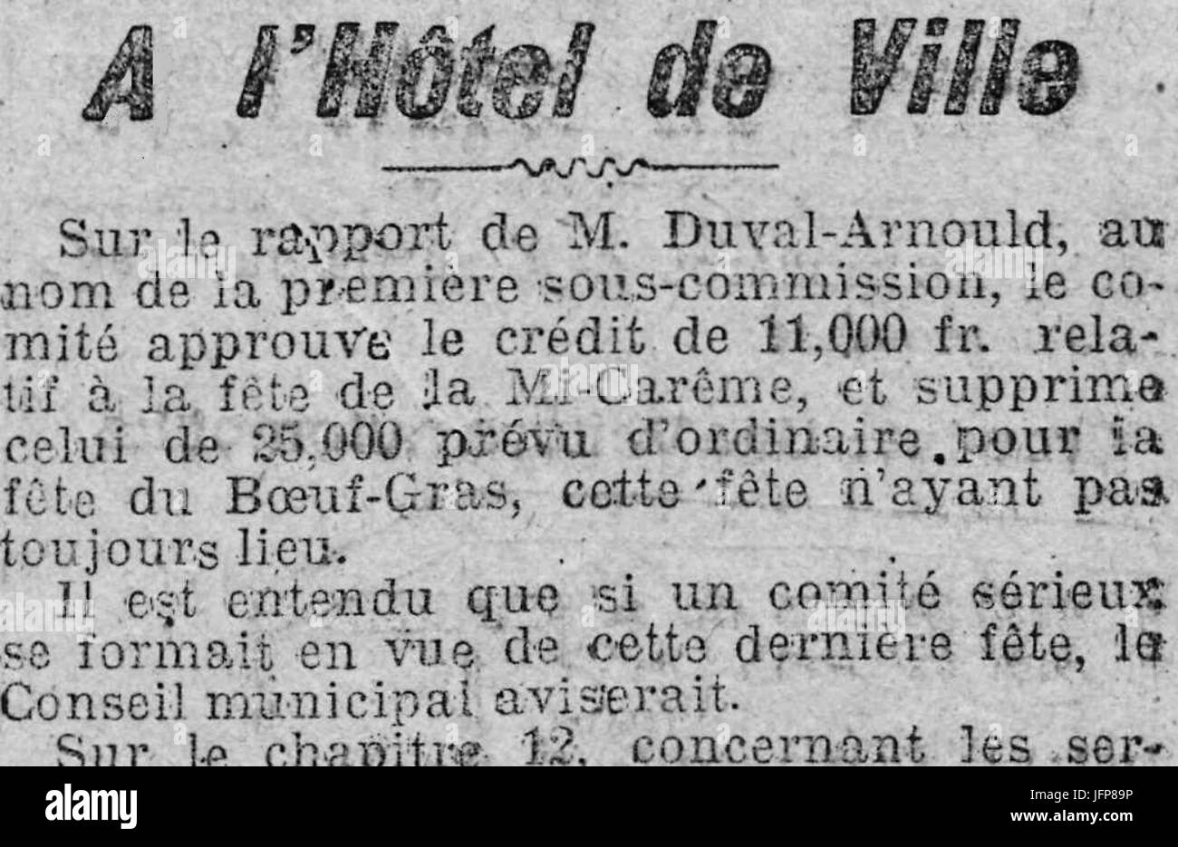 Ein l'Hôtel de Ville - 14 Décembre 1900 - Le Journal - Seite 2 - 6ème colonne Stockfoto